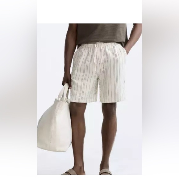 NWT ZARA MEN VISCOSE LINEN SIZE M Striped Beige Drawstring Shorts - Picture 1 of 9